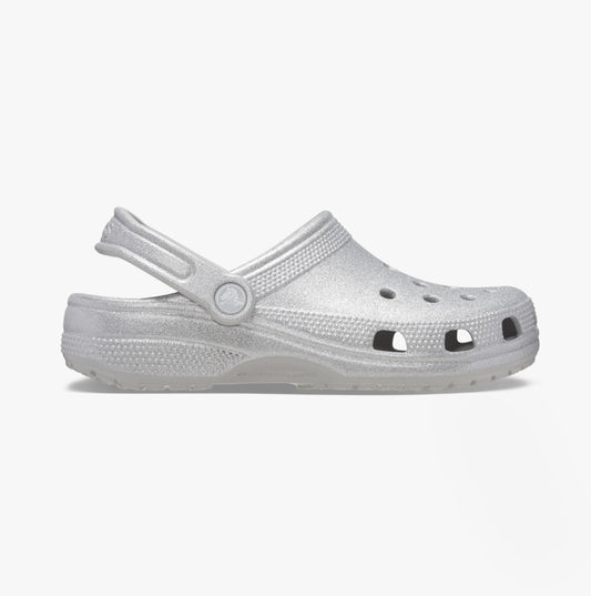 Crocs 205942-0IC CLASSIC GLITTER LINED Womens Clogs Silver Glitter