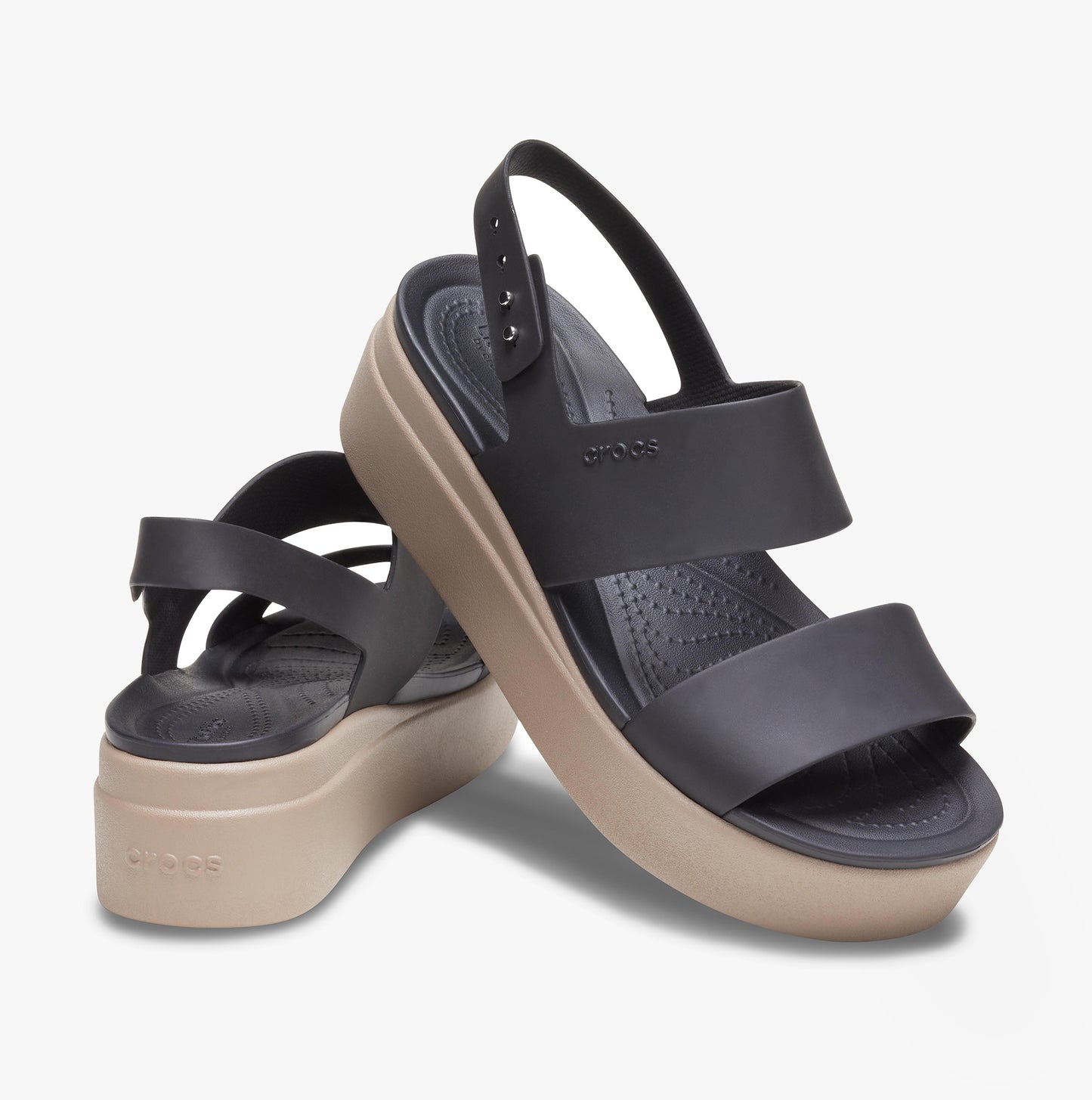 Crocs 206453-07H BROOKLYN LOW WEDGE Womens Sandals Black/Mushroom