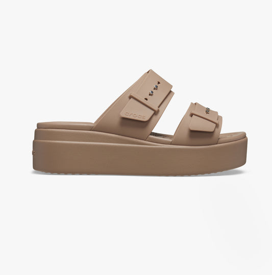 Crocs 207431-2Q9 BROOKLYN BUCKLE LOW WEDGE Womens Sandals Latte