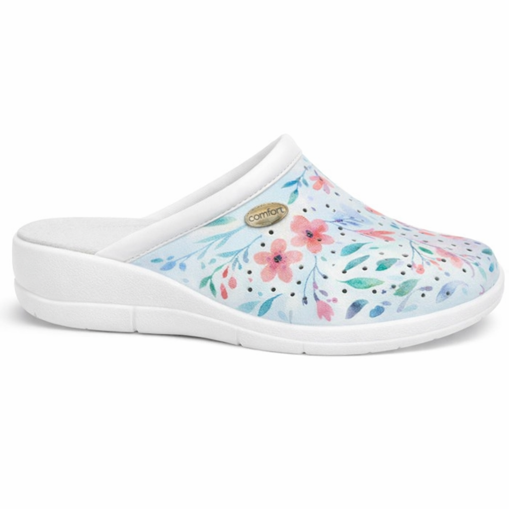 DEK L210CM Ladies Floral Clogs Baby Blue Floral