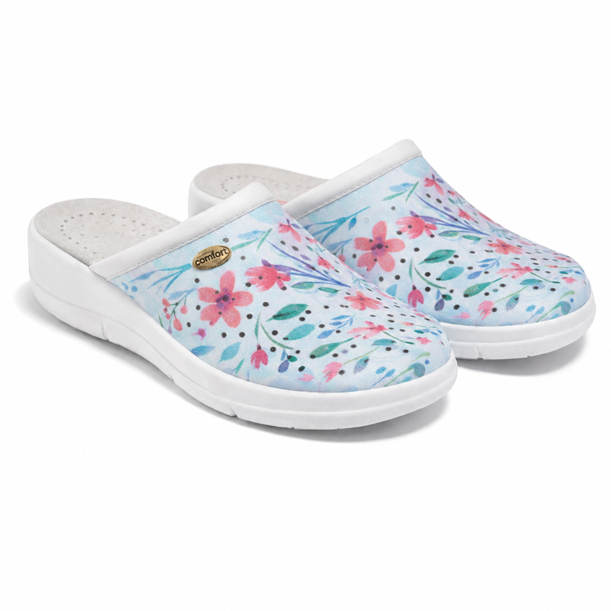 DEK L210CM Ladies Floral Clogs Baby Blue Floral