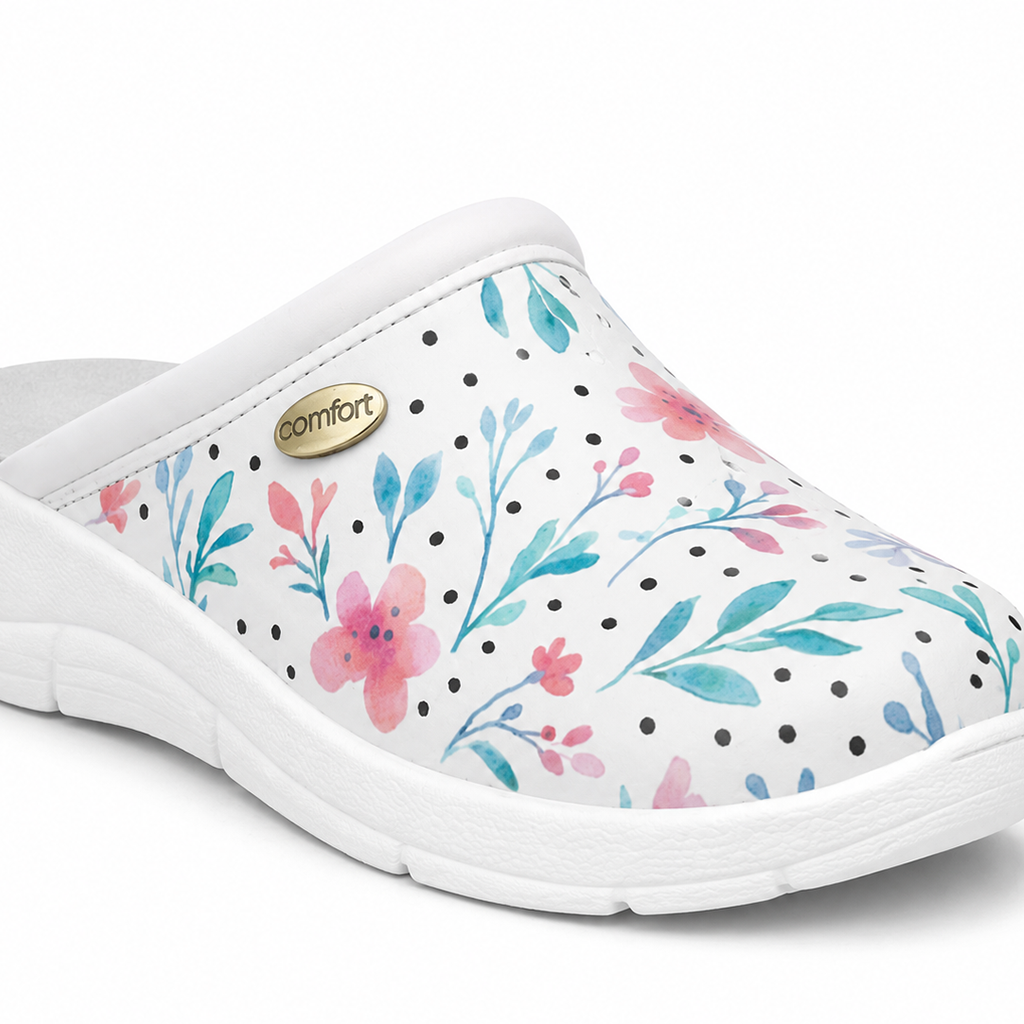 DEK L707G Ladies Clogs White Floral