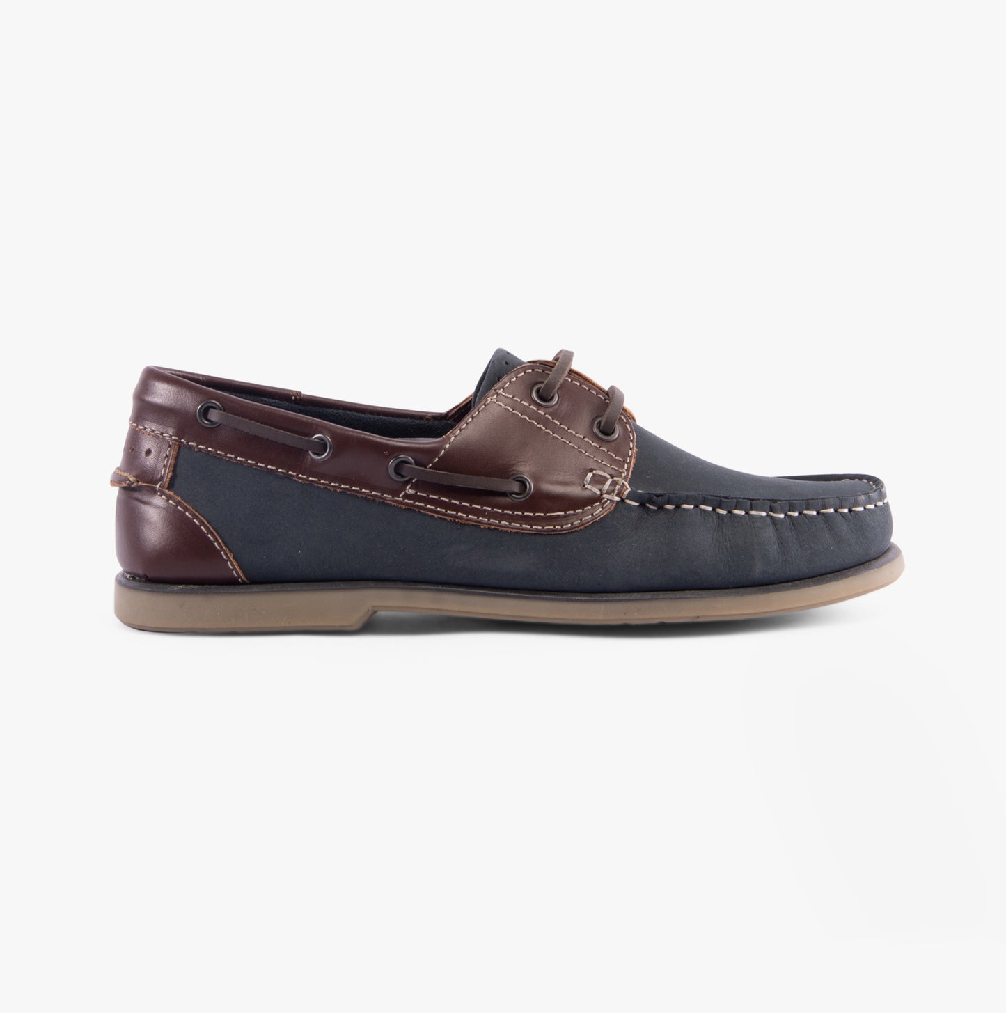 DEK RIVER Mens Leather Moccasin Boat Shoes Navy Blue/Brown