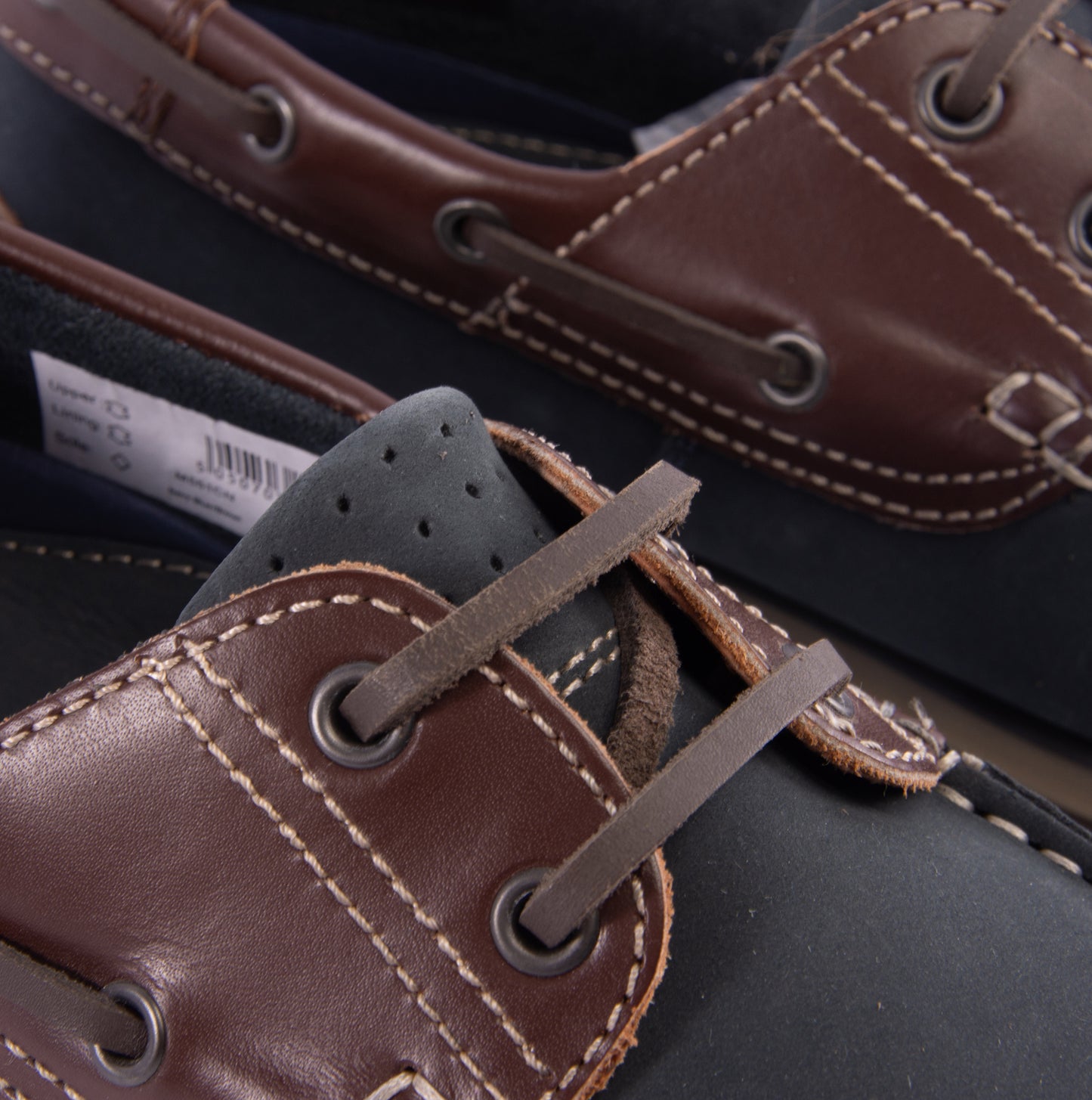 DEK RIVER Mens Leather Moccasin Boat Shoes Navy Blue/Brown