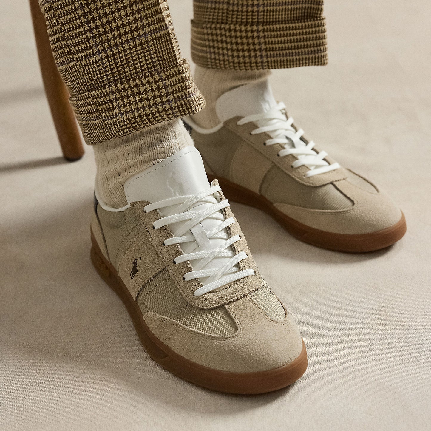 Polo Ralph Lauren HRT AERA PP Mens Court Trainers Milkshake/Dark Brown