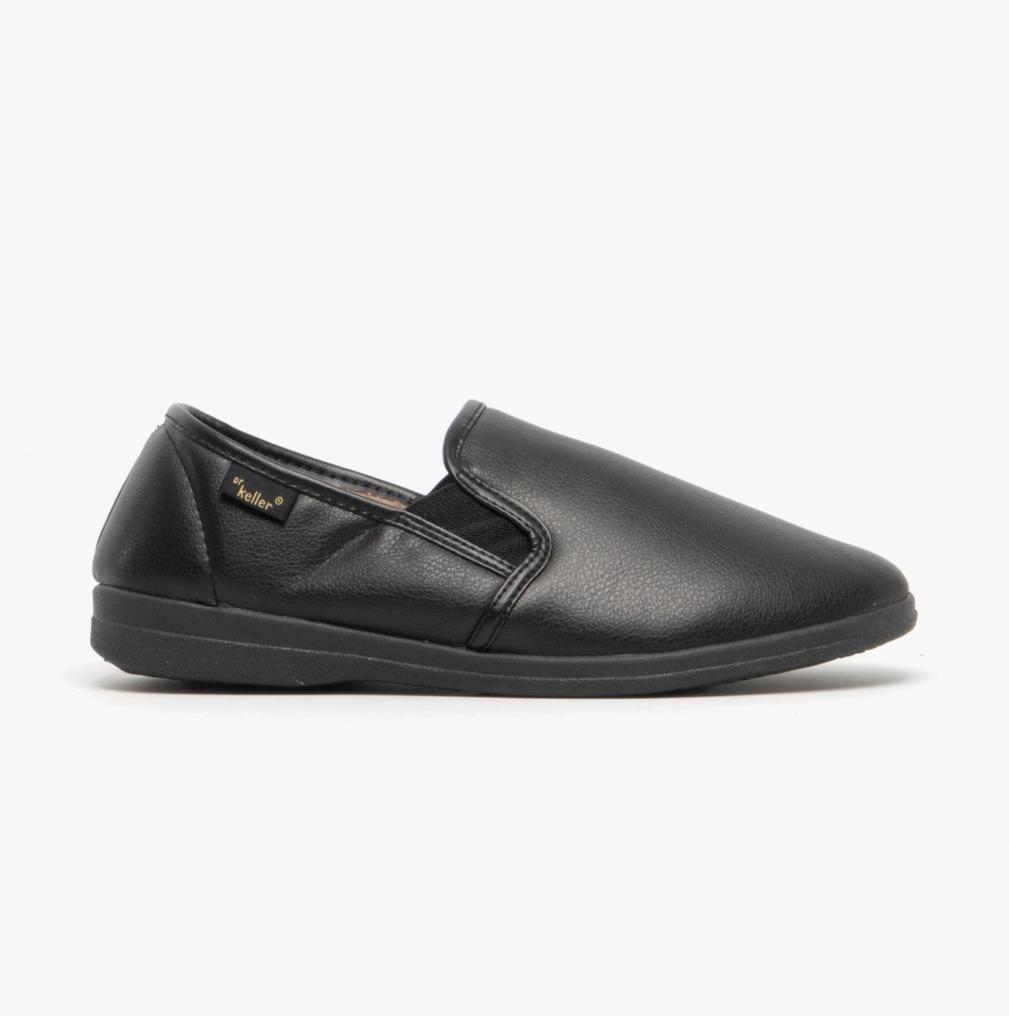 Dr Keller CHRISTOF Mens Faux Leather Wide Fit Full Slippers Black