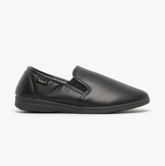Dr Keller CHRISTOF Mens Faux Leather Wide Fit Full Slippers Black