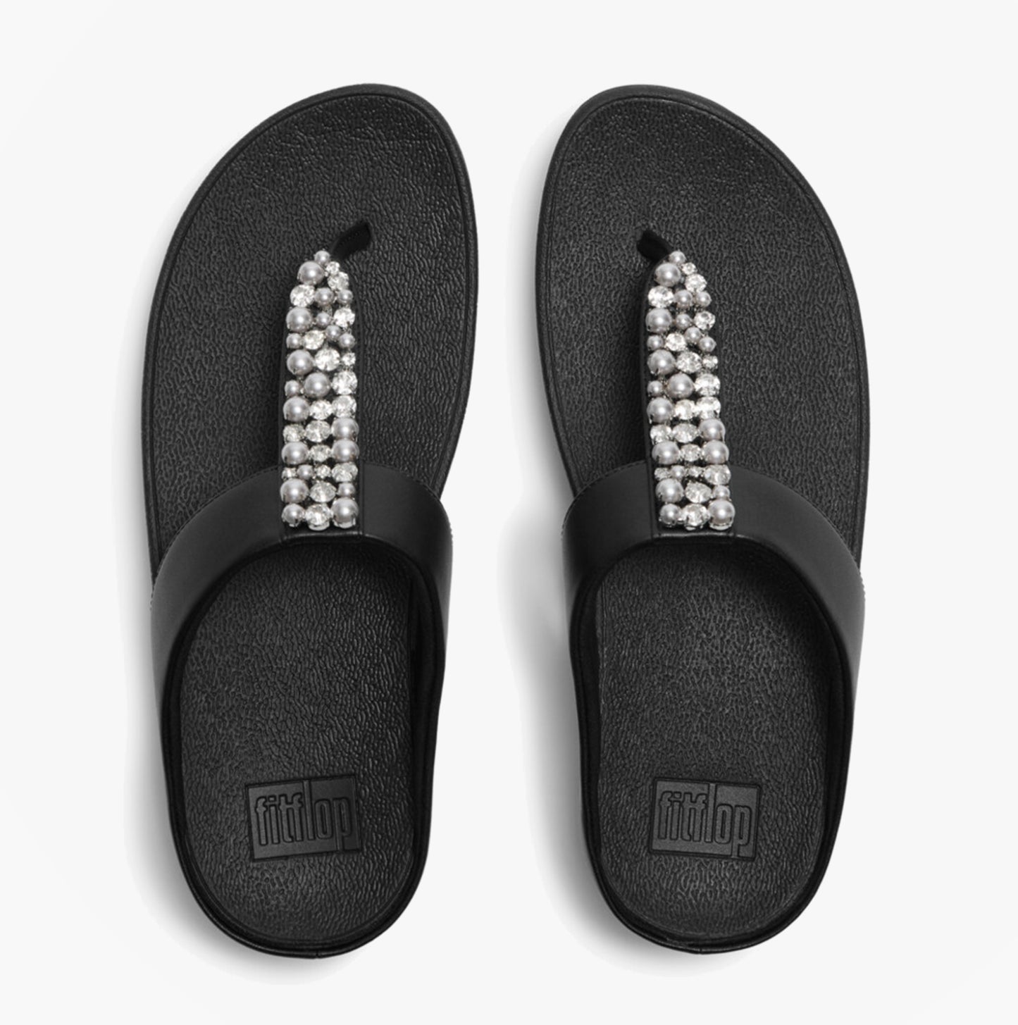 FitFlop FINO PEARLS AND CRYSTAL Womens Toe-Post Sandals Black