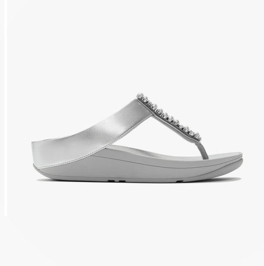 FitFlop FINO PEARLS AND CRYSTAL Womens Toe-Post Sandals Silver