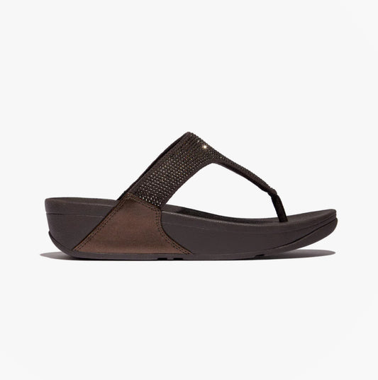 FitFlop LULU CRYSTAL EMBELLISHED Ladies Toe Post Sandals Metallic Chocolate Brown