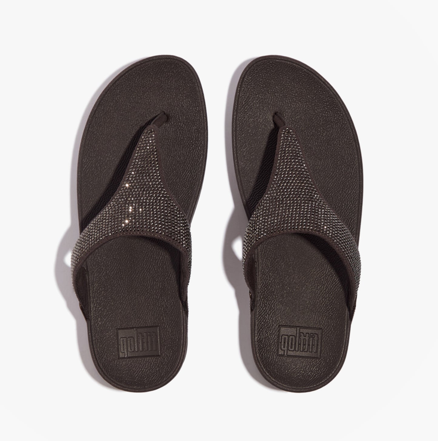 FitFlop LULU CRYSTAL EMBELLISHED Ladies Toe Post Sandals Metallic Chocolate Brown