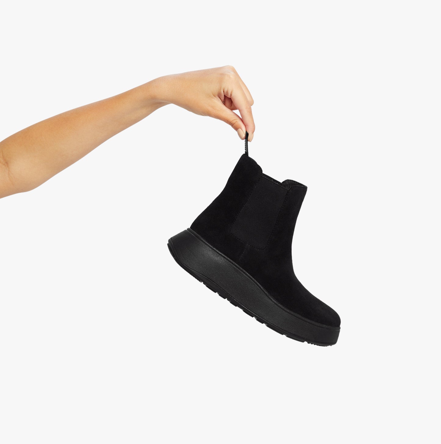F-MODE SUEDE FLATFORM Womens Chelsea Boots Black