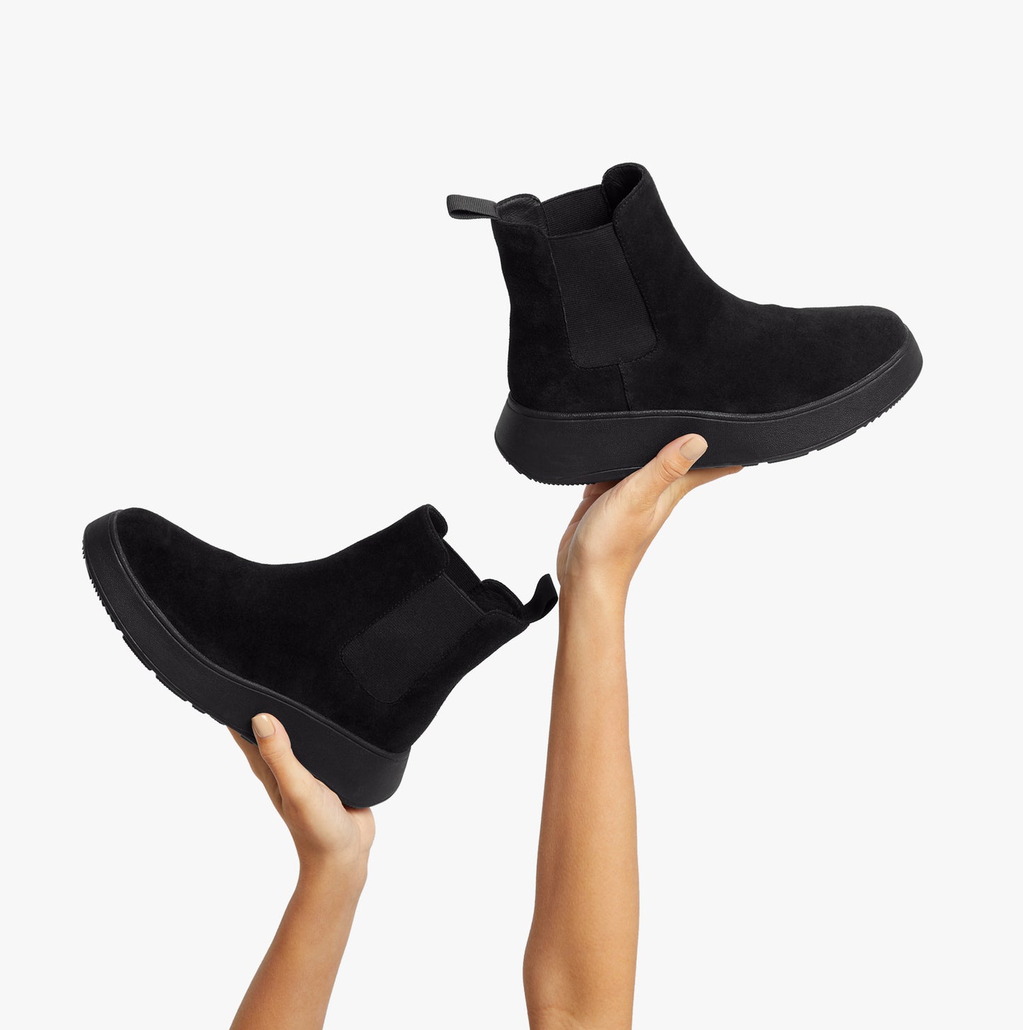 F-MODE SUEDE FLATFORM Womens Chelsea Boots Black