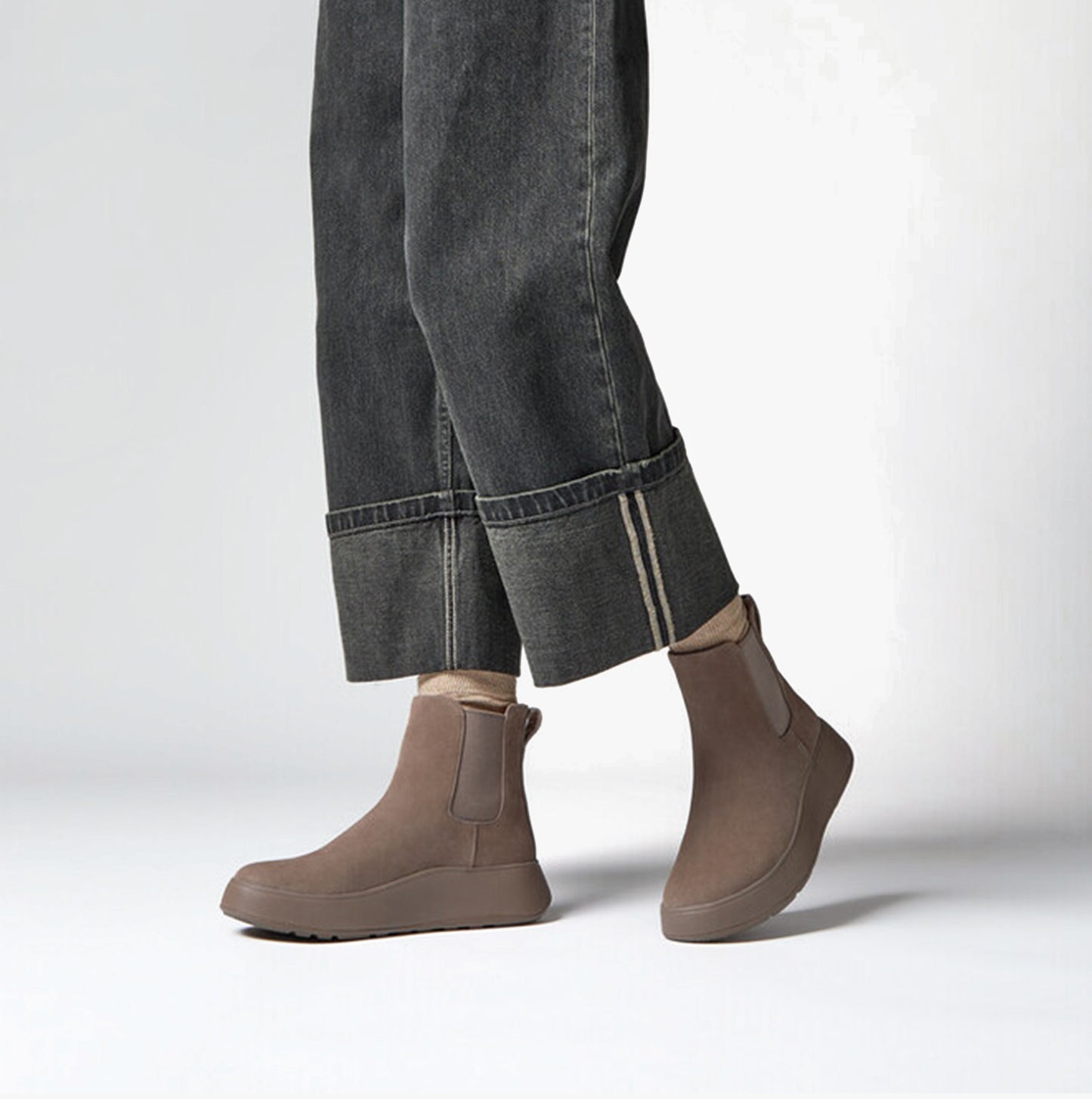 FitFlop F-MODE SUEDE FLATFORM Womens Chelsea Boots Minky Grey