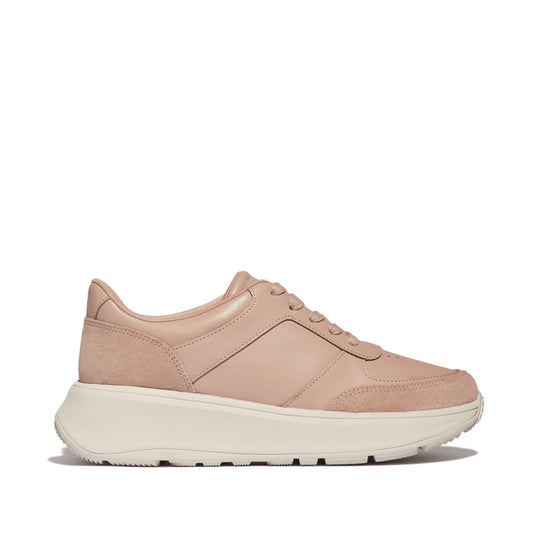 F-MODE LEATHER Womens Flatform Trainers Classic Beige