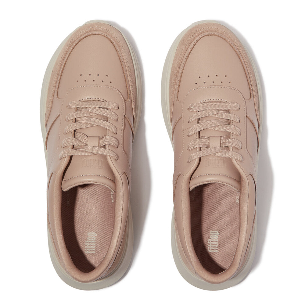 F-MODE LEATHER Womens Flatform Trainers Classic Beige
