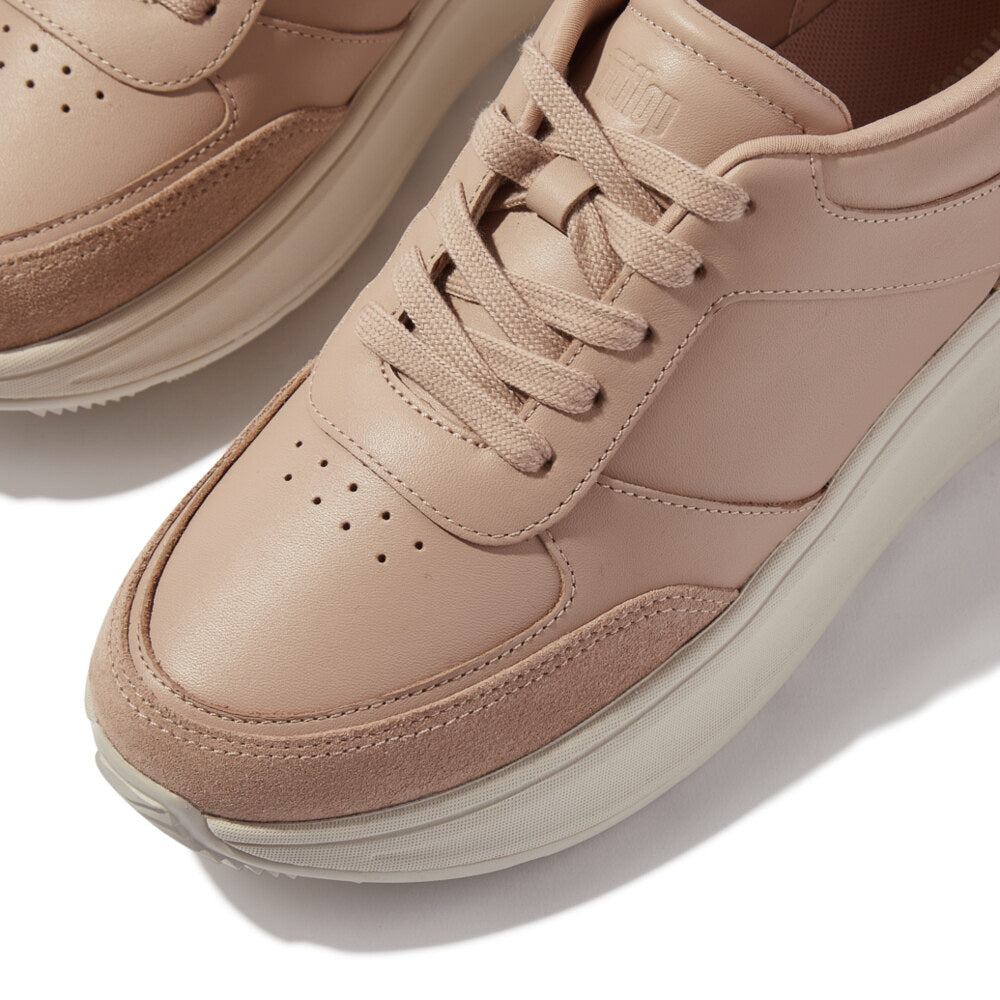 F-MODE LEATHER Womens Flatform Trainers Classic Beige