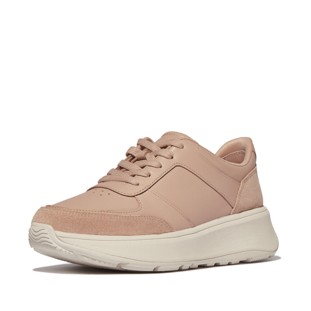 F-MODE LEATHER Womens Flatform Trainers Classic Beige