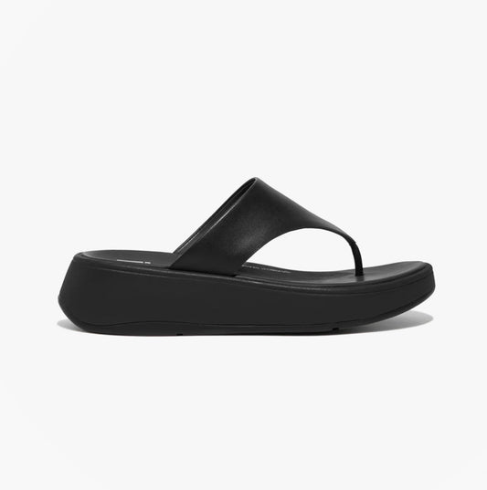F-MODE LEATHER FLATFORM Womens Toe Post Sandals All Black