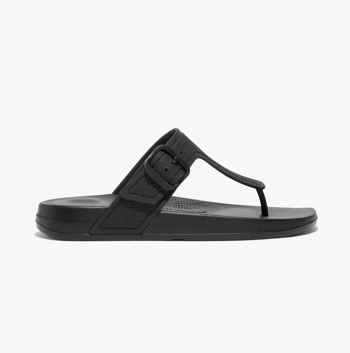 iQUSHION ADJUSTABLE BUCKLE Womens Toe Post Sandals All Black