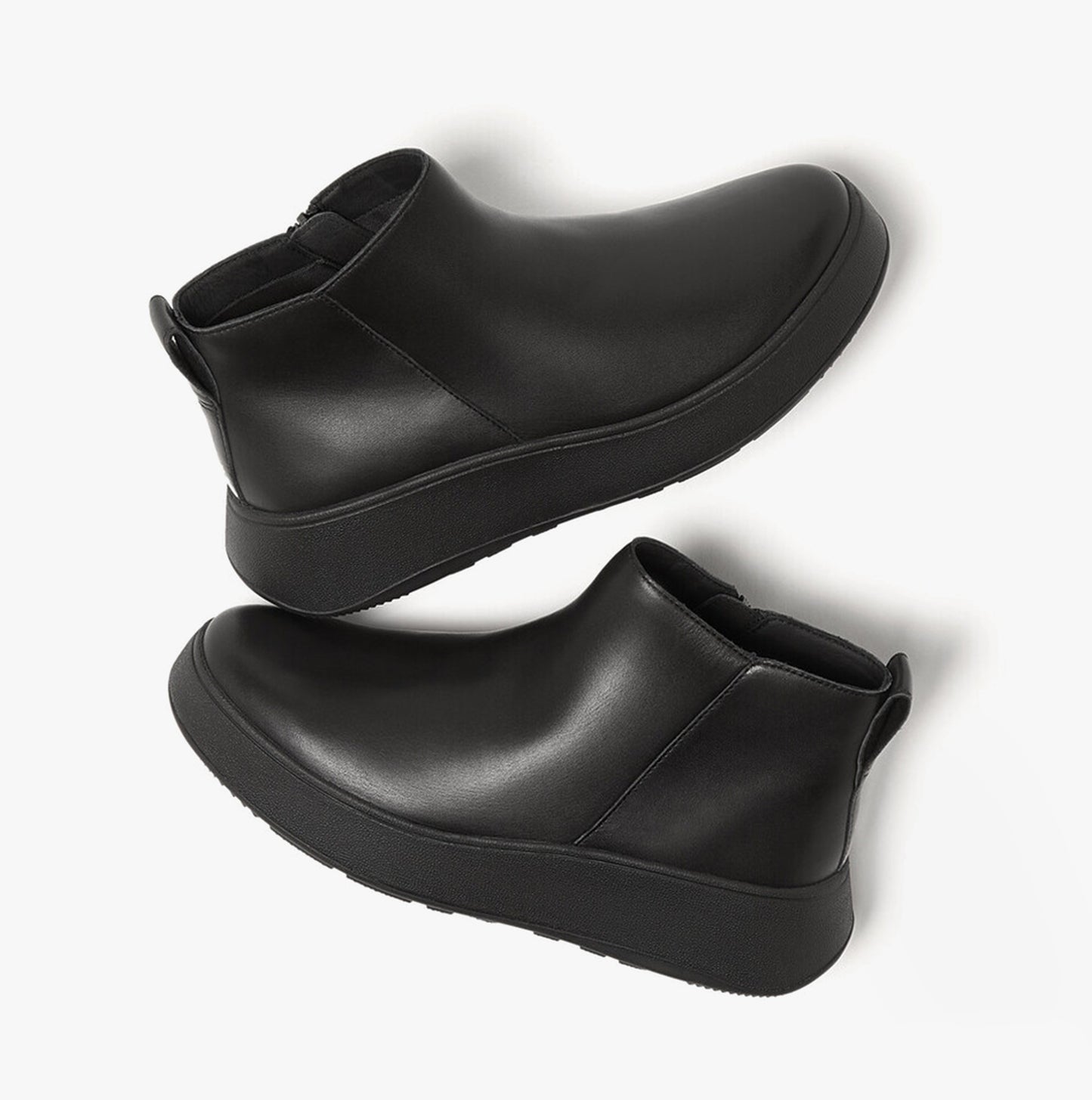 F-MODE FLATFORM Womens Zip Ankle Boots All Black