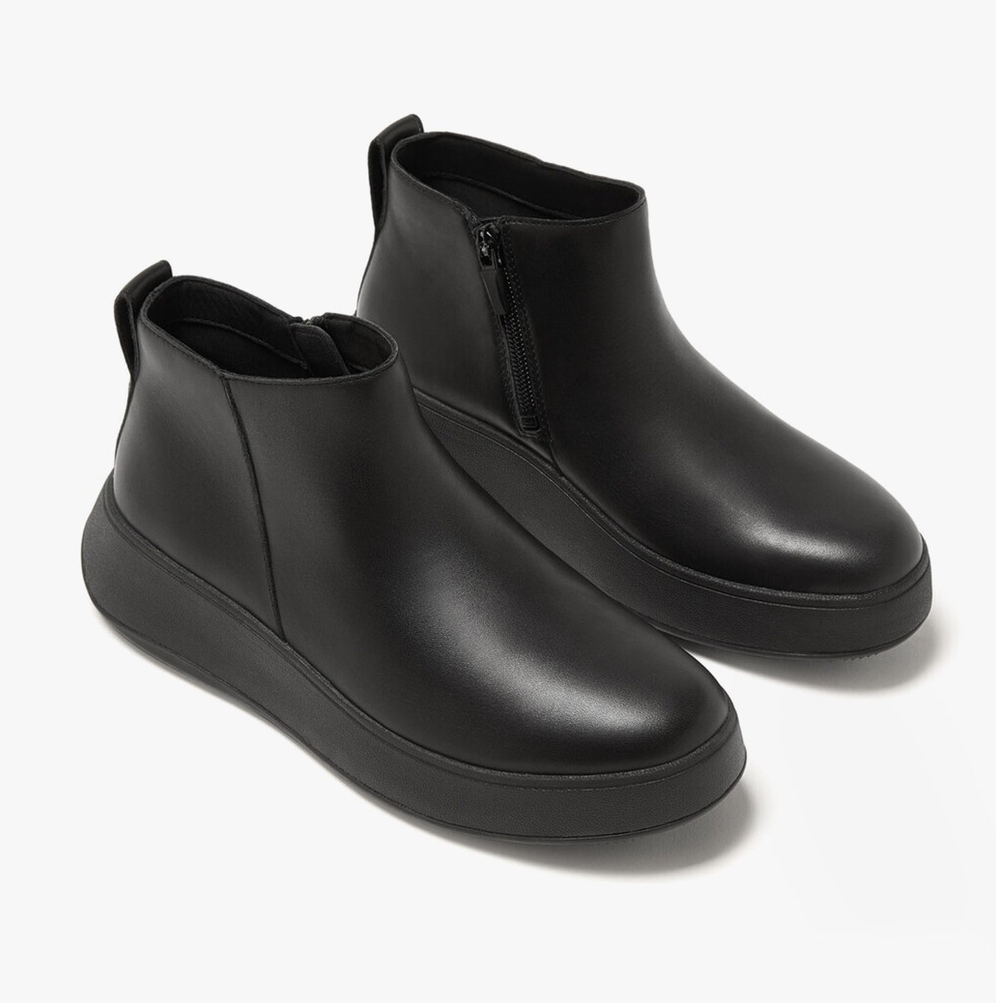 F-MODE FLATFORM Womens Zip Ankle Boots All Black