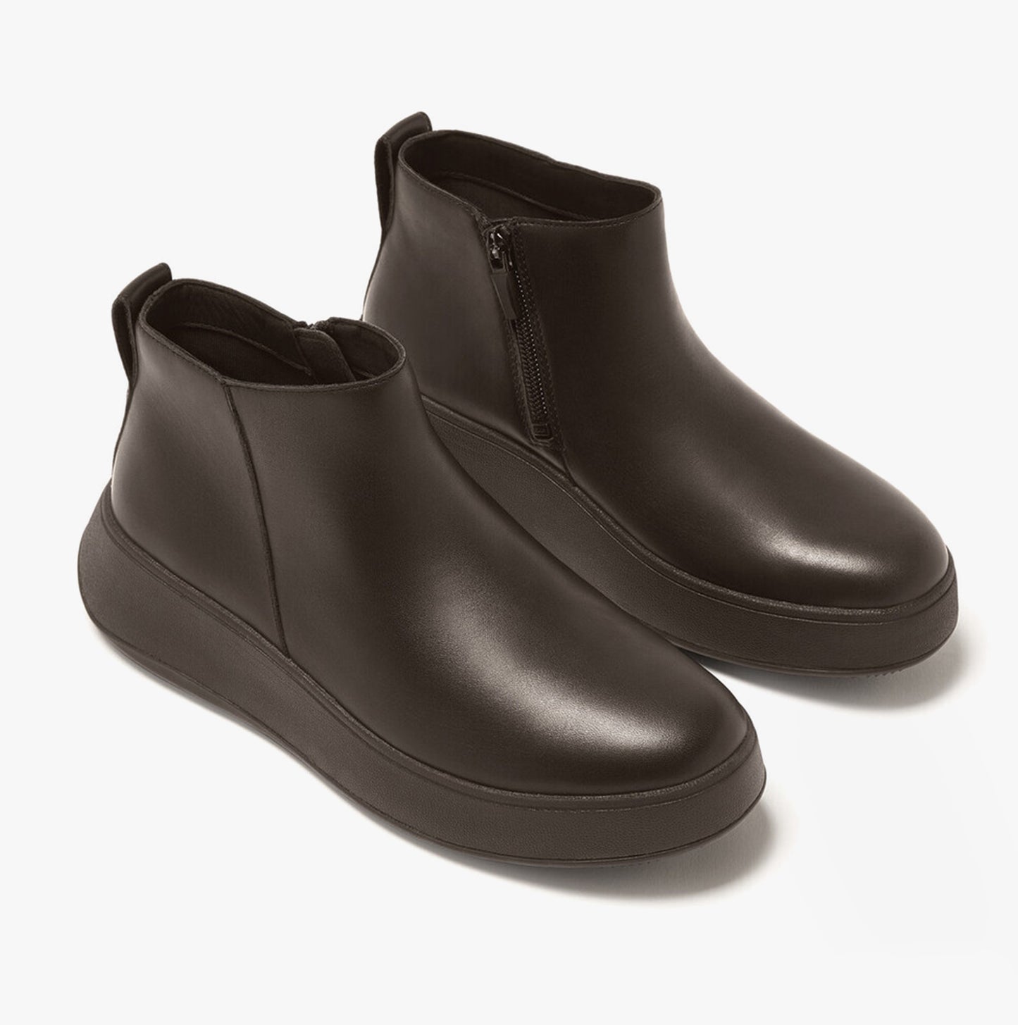 F-MODE FLATFORM Womens Zip Ankle Boots Chocolate Brown