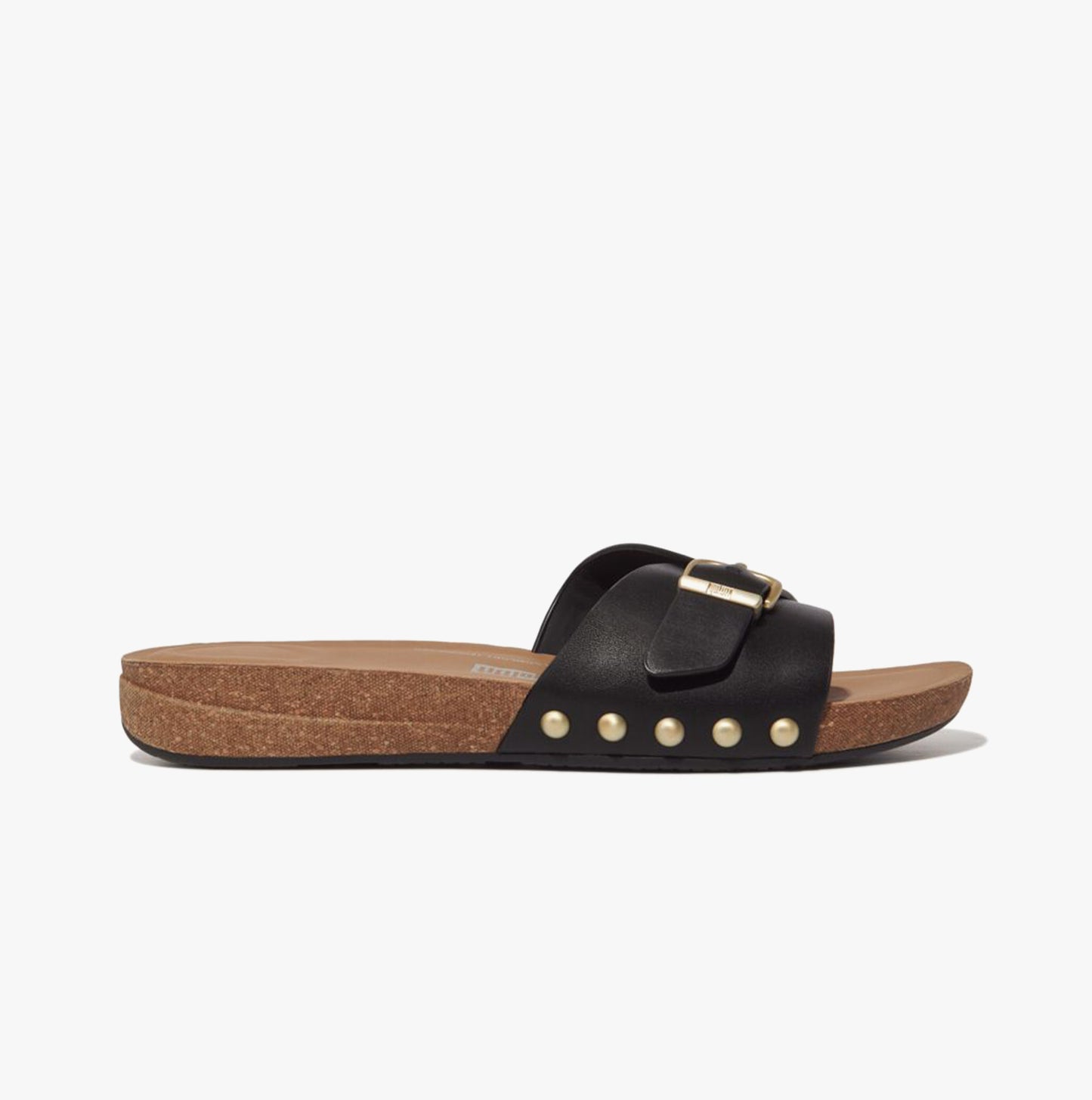 iQUSHION ADJUSTABLE BUCKLE LEATHER Womens Slides Black
