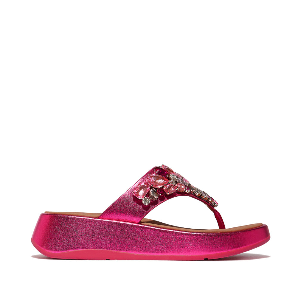 F-MODE JEWEL-DELUXE Womens Toe Post Sandals Metallic Wild Raspberry