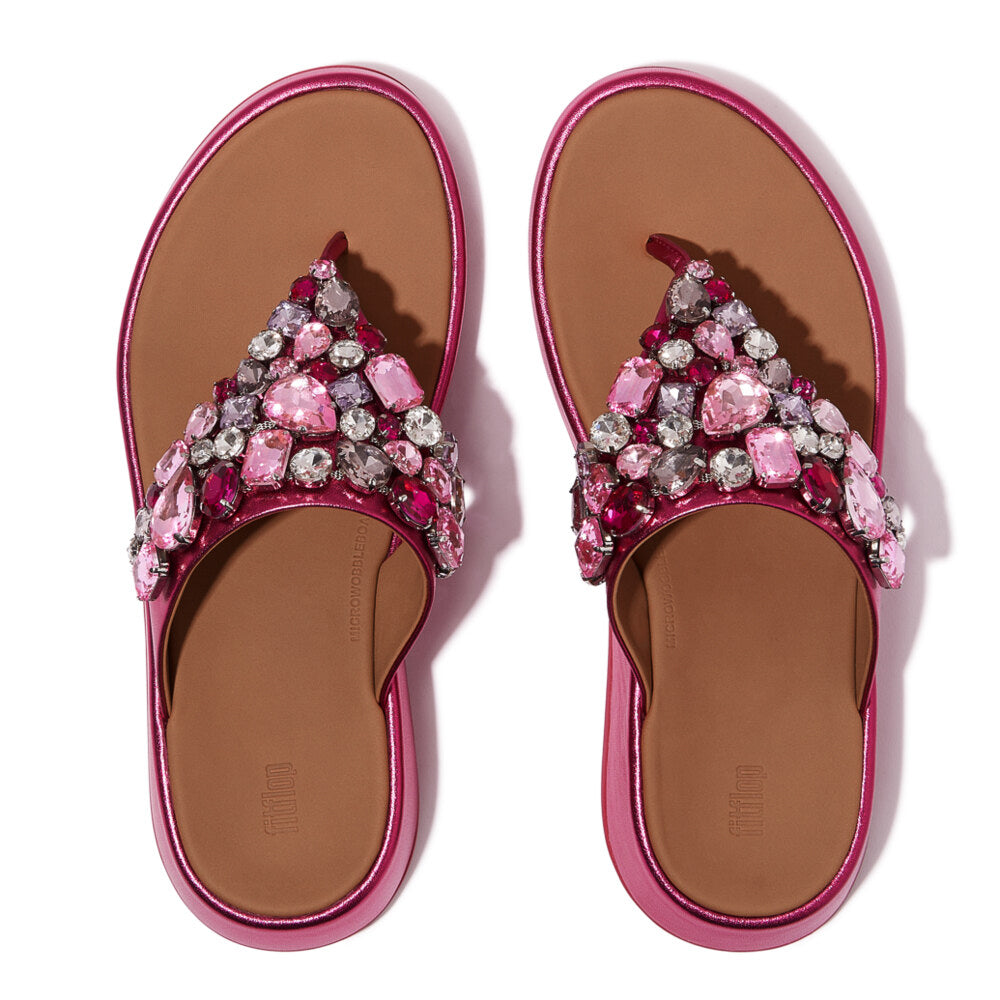 F-MODE JEWEL-DELUXE Womens Toe Post Sandals Metallic Wild Raspberry
