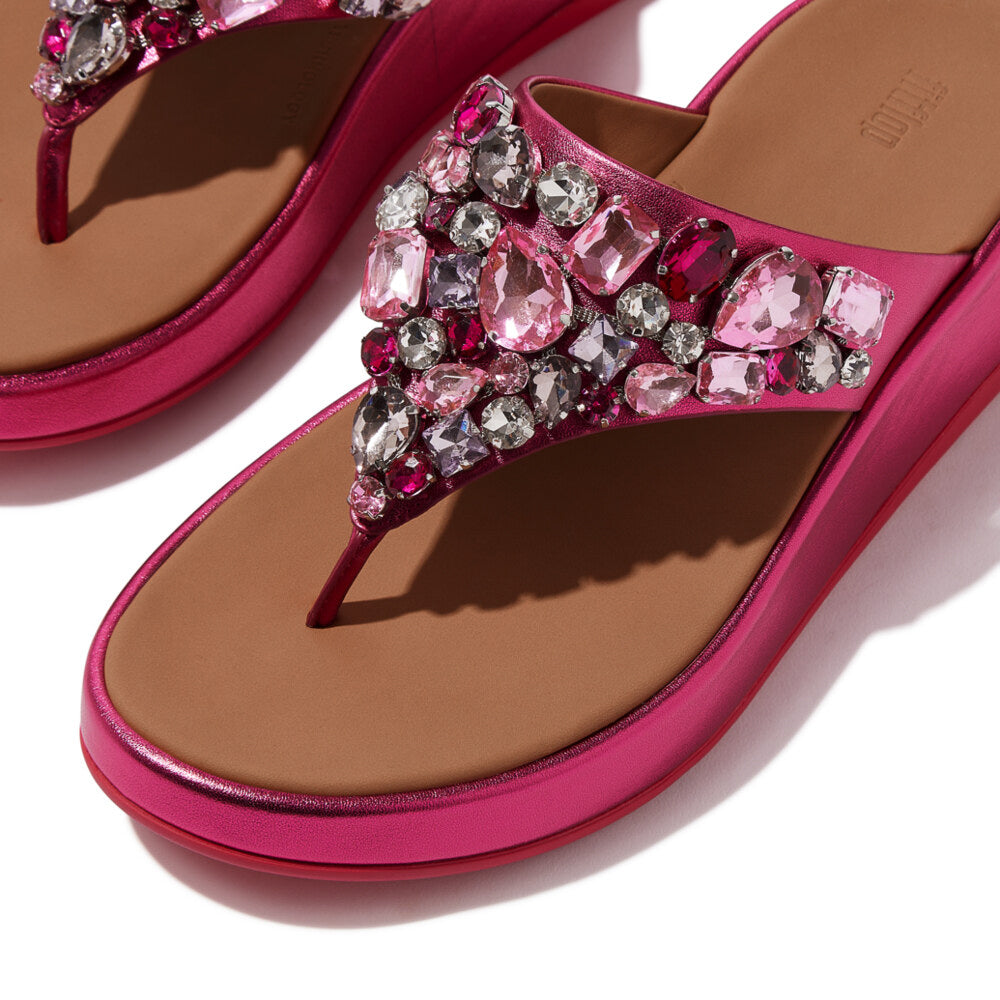 F-MODE JEWEL-DELUXE Womens Toe Post Sandals Metallic Wild Raspberry