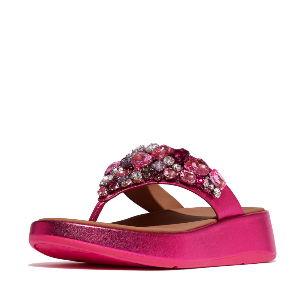 F-MODE JEWEL-DELUXE Womens Toe Post Sandals Metallic Wild Raspberry