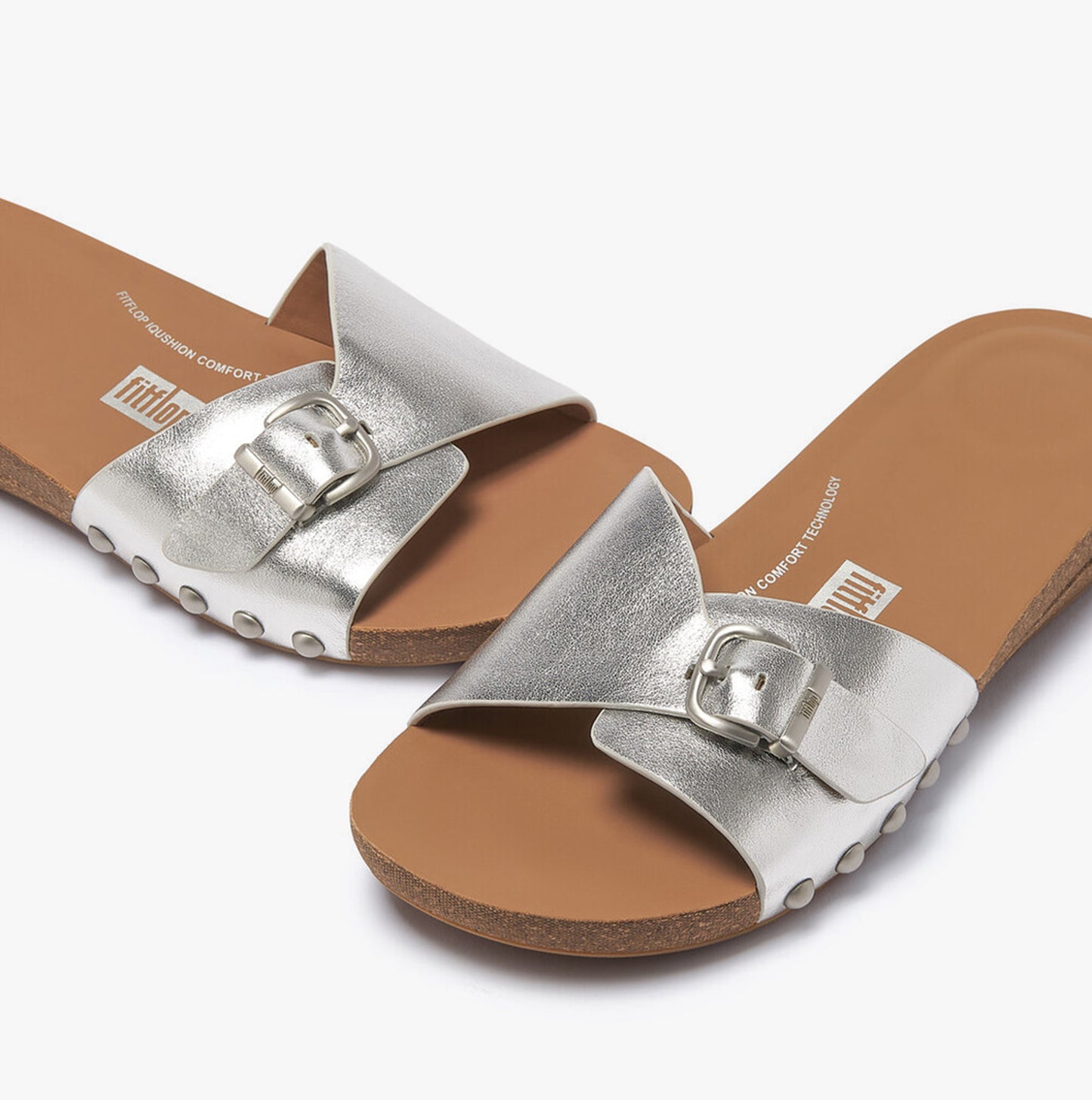 iQUSHION ADJUSTABLE METALLIC Womens Slides Silver