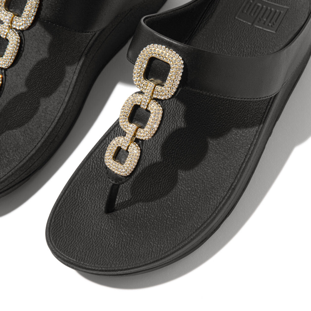 FitFlop FINO CRYSTAL-CHAIN Womens Toe Post Sandals Black