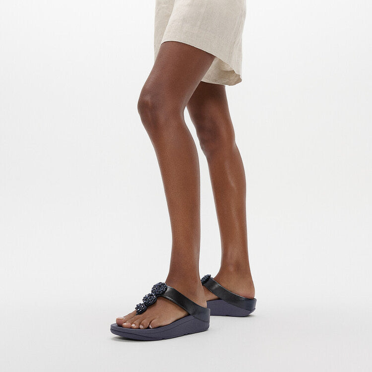 FINO BEADIE-BUTTON Womens Toe Post Sandals Metallic Midnight Navy