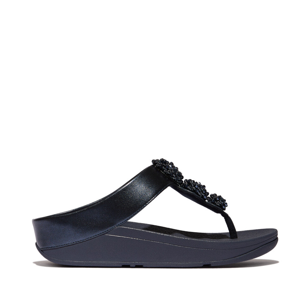 FINO BEADIE-BUTTON Womens Toe Post Sandals Metallic Midnight Navy