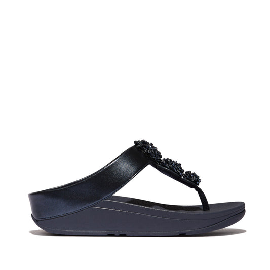 FINO BEADIE-BUTTON Womens Toe Post Sandals Metallic Midnight Navy