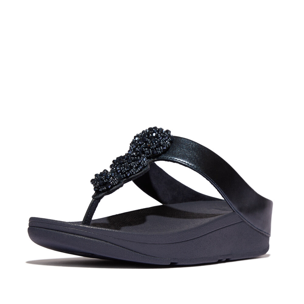 FINO BEADIE-BUTTON Womens Toe Post Sandals Metallic Midnight Navy