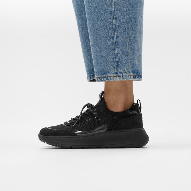 F-MODE  SUEDE/KNIT Womens Trainers All Black