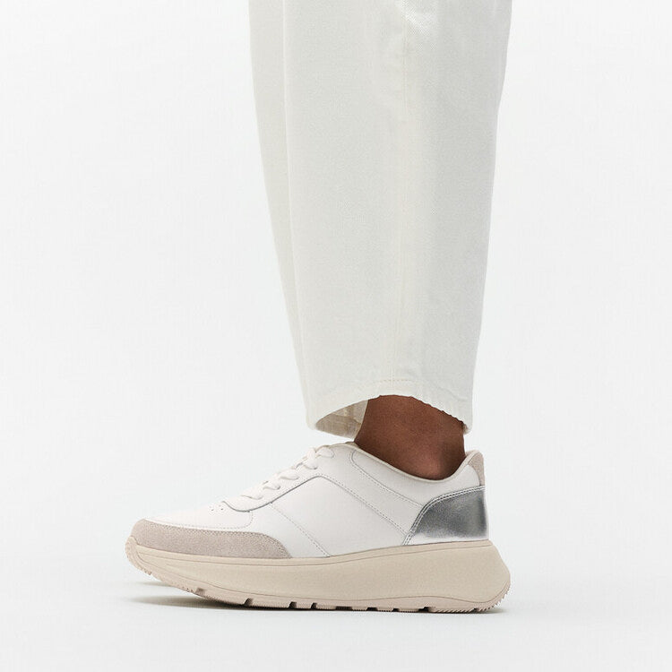 F-MODE LEATHER Womens Trainers Urban White/Silver