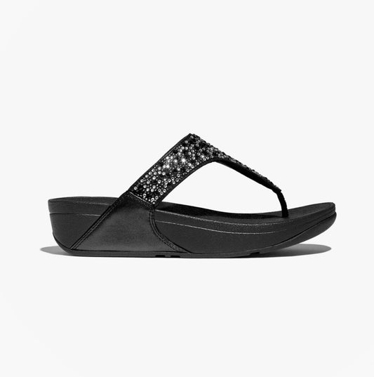 LULU CRYSTAL-MIX Womens Toe Post Sandals All Black