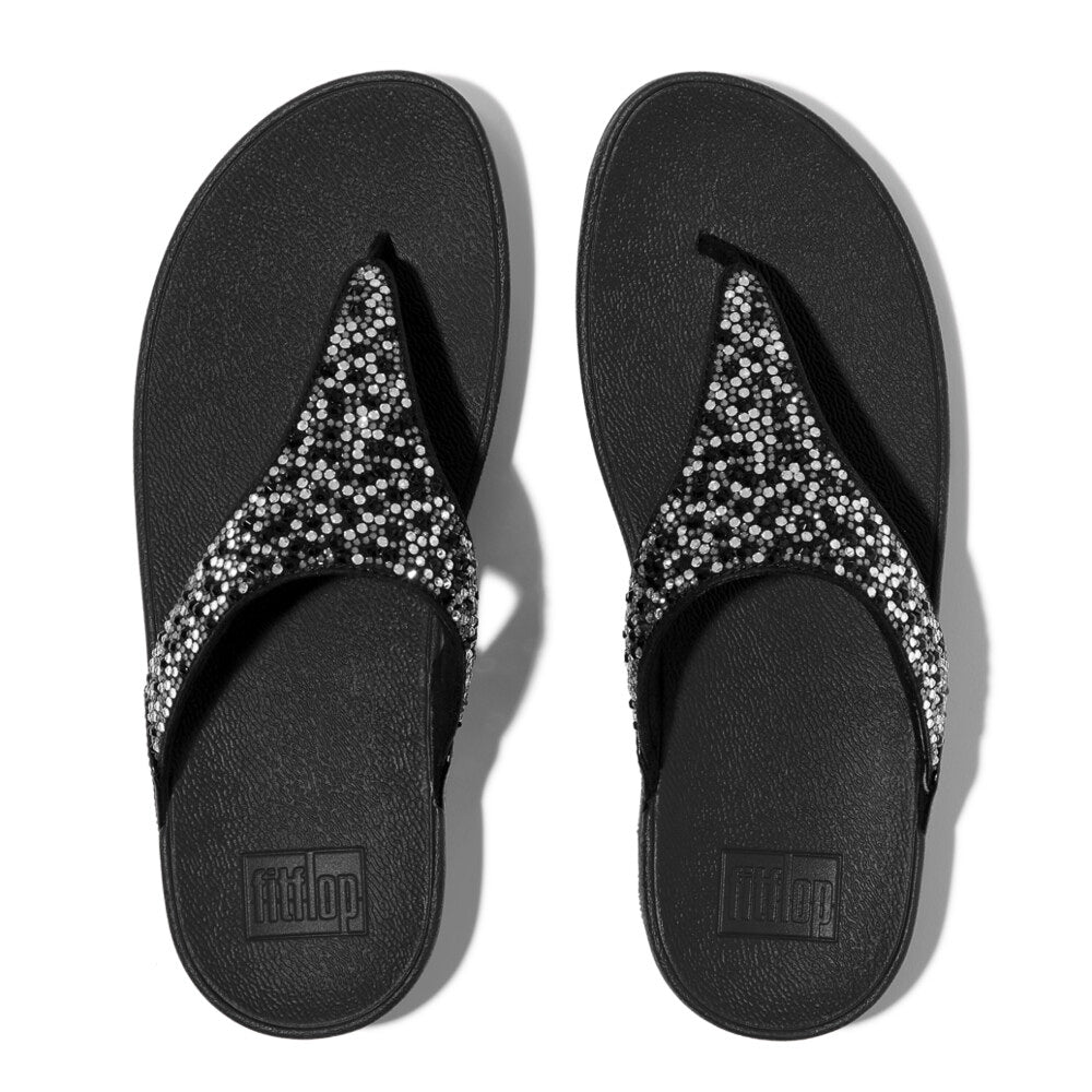 LULU CRYSTAL-MIX Womens Toe Post Sandals All Black