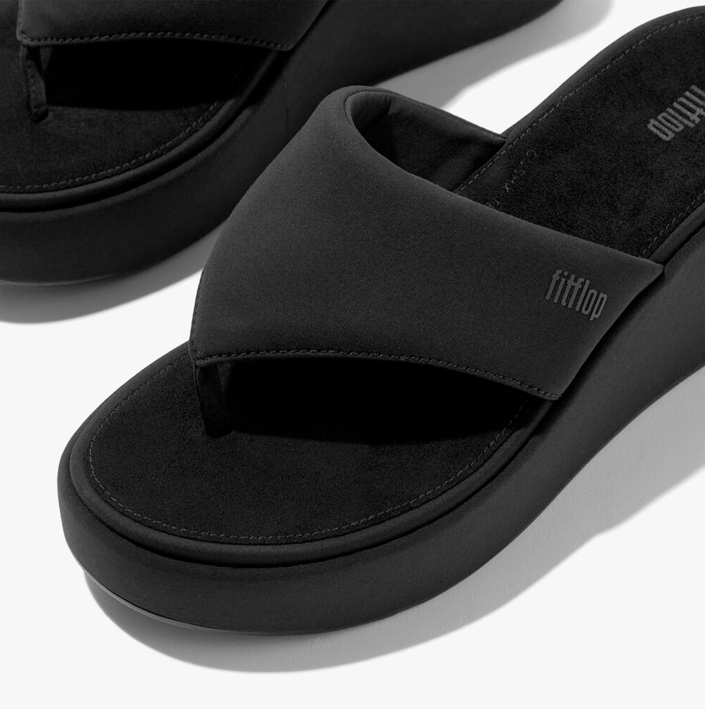 PLATFFORMS WEDGE Womens Toe Post Sandals All Black