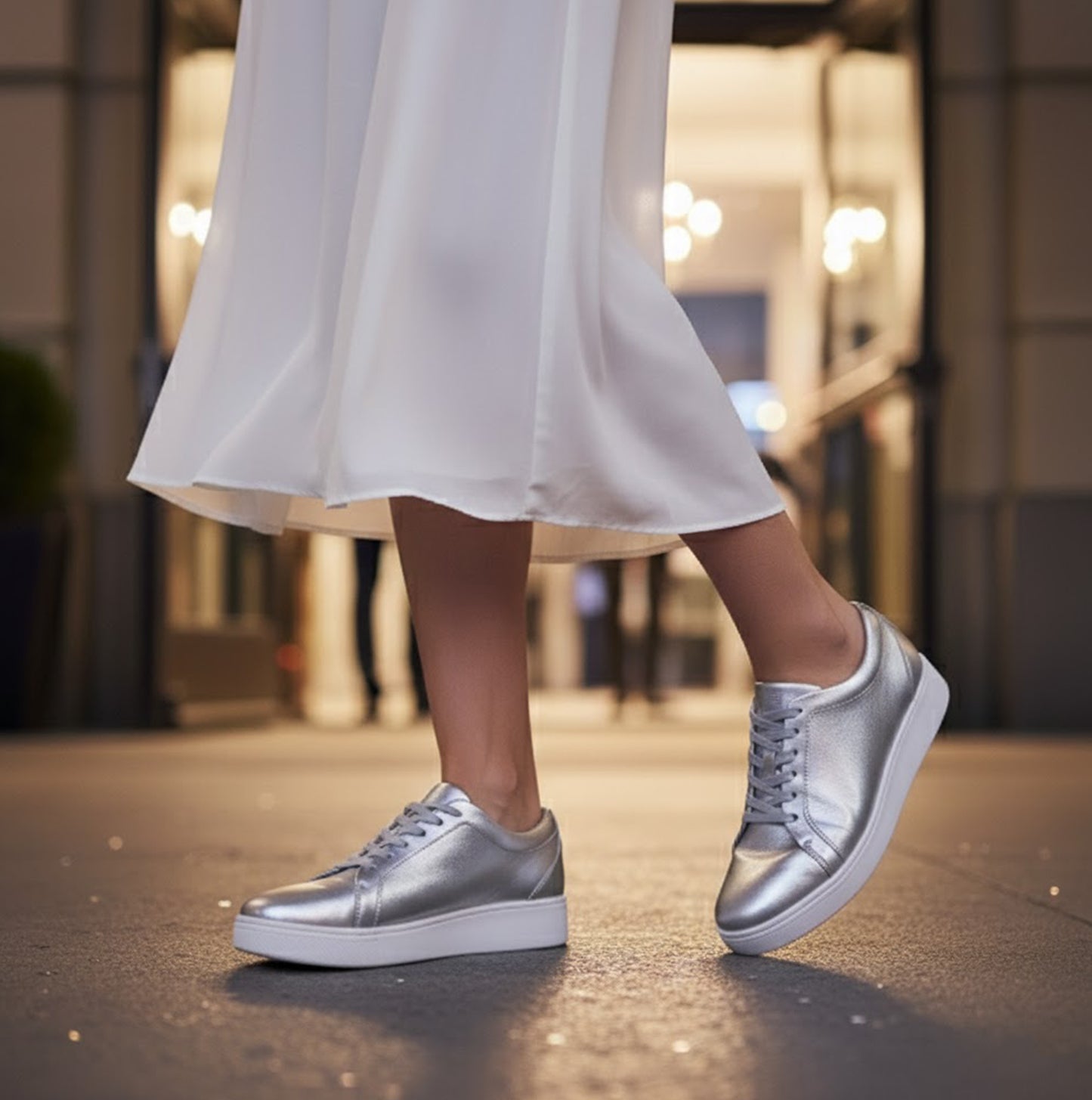 RALLY Womens Leather Trainers Silver