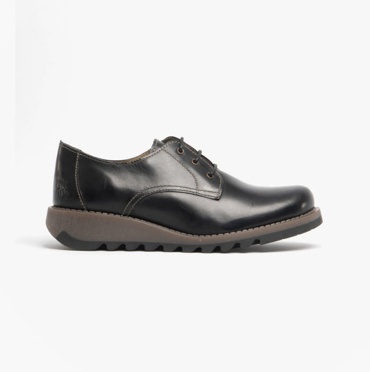 Fly London SIMB K Girls Leather Lace Derby Shoes Black