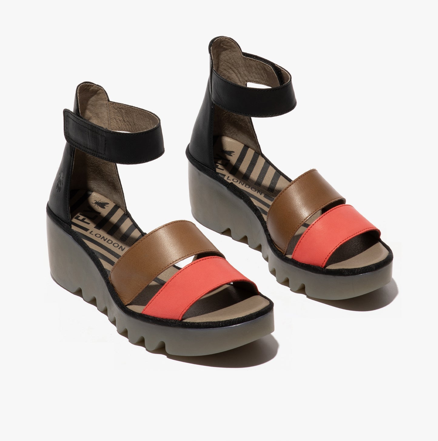 Fly London BONO290FLY Womens Wedge Sandals Raspberry/Ground/Black