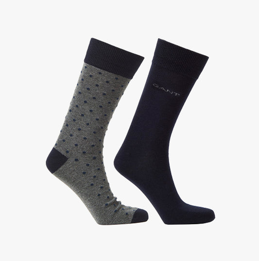 DOT AND SOLID SOCKS 2-Pack Mens Charcoal Melange