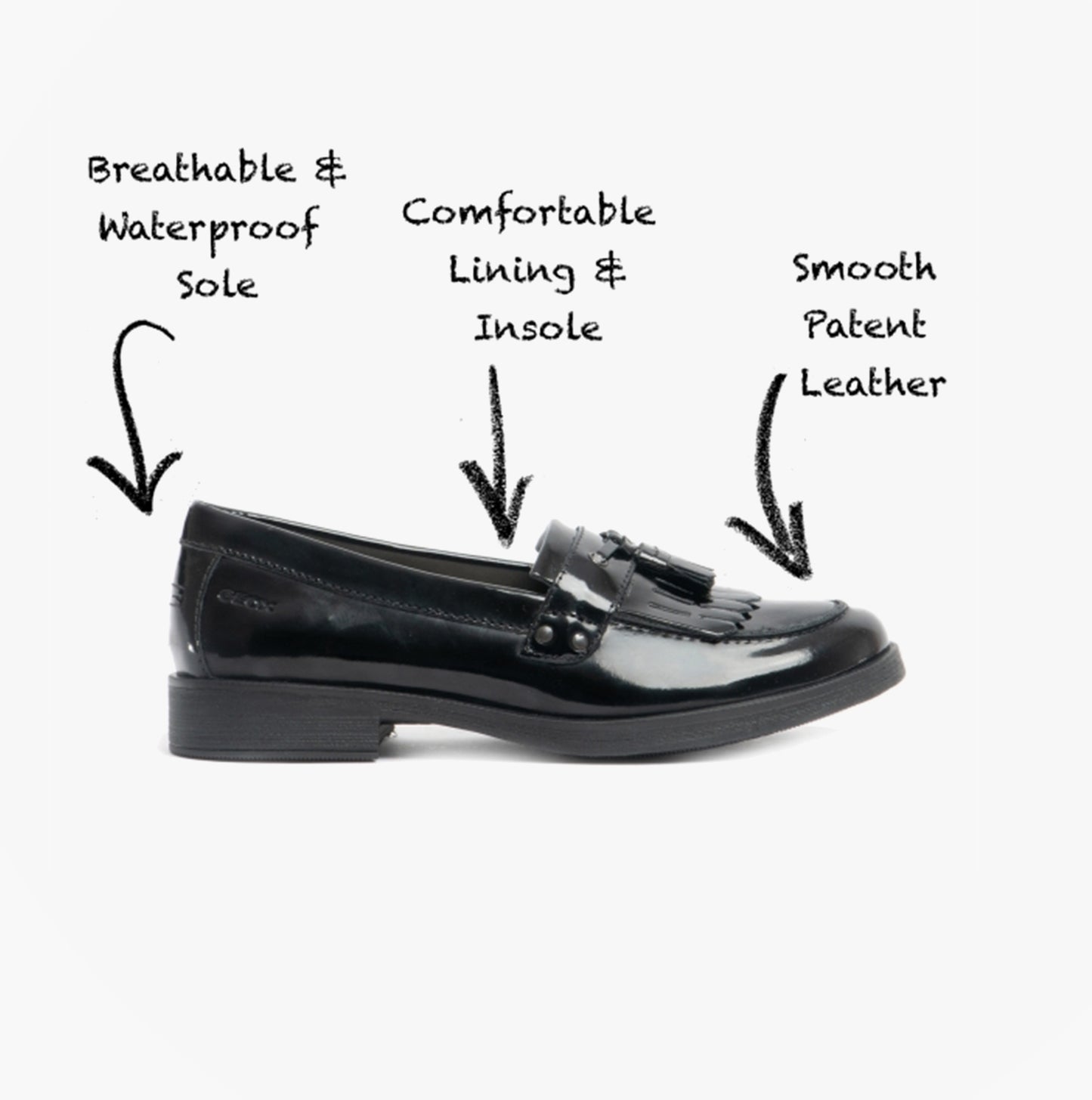 JR AGATA Girls Moccasin Tassel School Shoes Patent Black