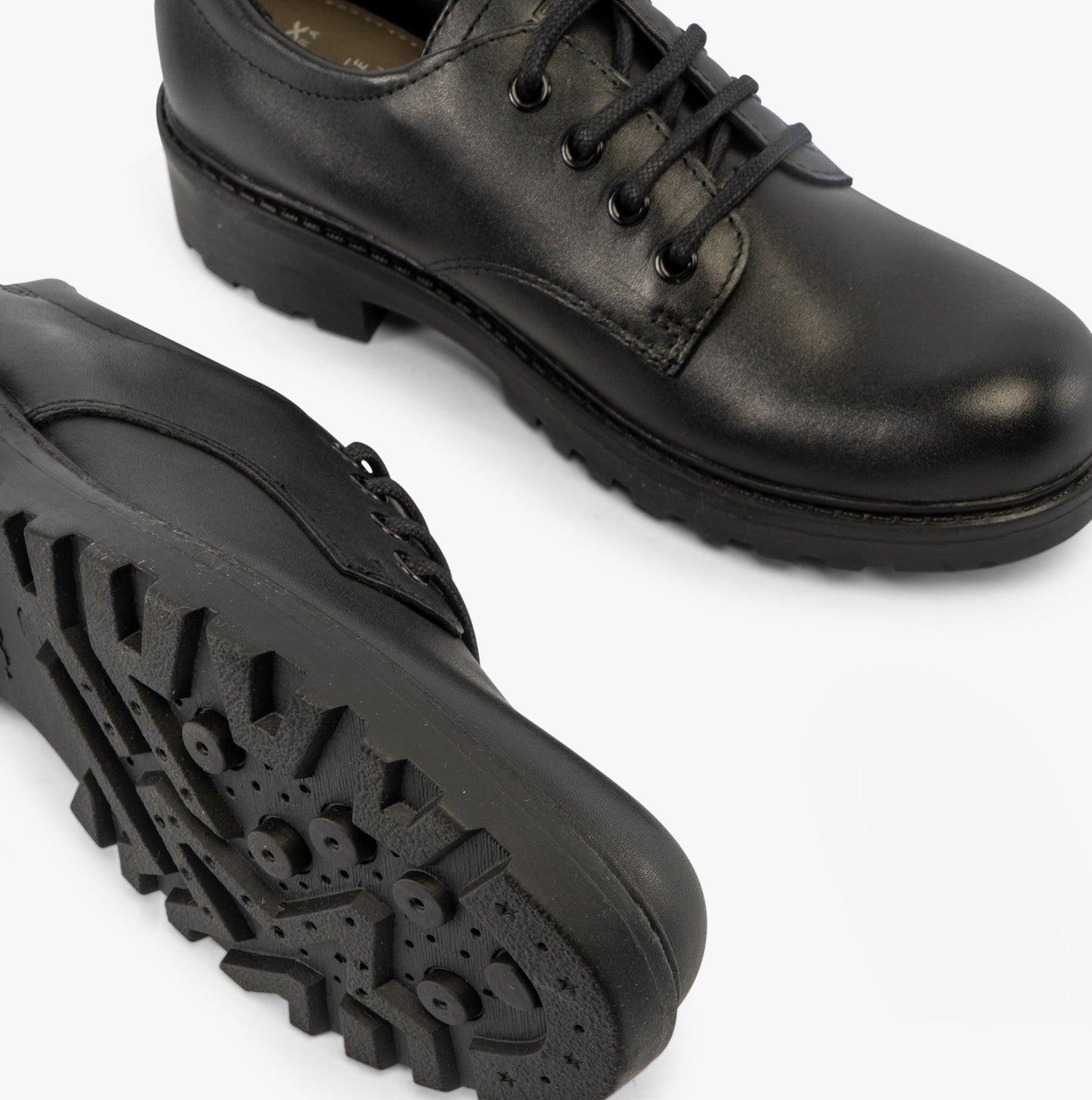 CASEY G C Girls Leather Lace Up School Shoes Black