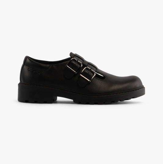 CASEY D Girls Leather Buckle School Shoes Black